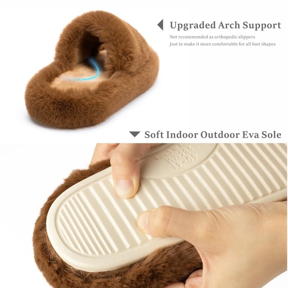 Brown Memory Foam House Bedroom Slippers Fuzzy Plush Comfy Faux Fur Lined Slide - Picture 7 of 15
